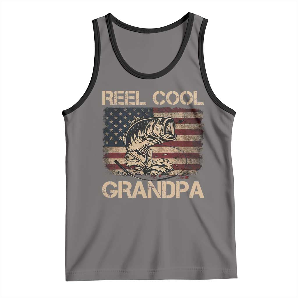 Reel Cool Grandpa Tank Top Funny Fishing USA Flag Patriotic Fisherman Fathers Day TS10 Deep Heather Black Print Your Wear