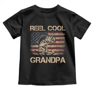 Reel Cool Grandpa Toddler T Shirt Funny Fishing USA Flag Patriotic Fisherman Fathers Day TS10 Black Print Your Wear