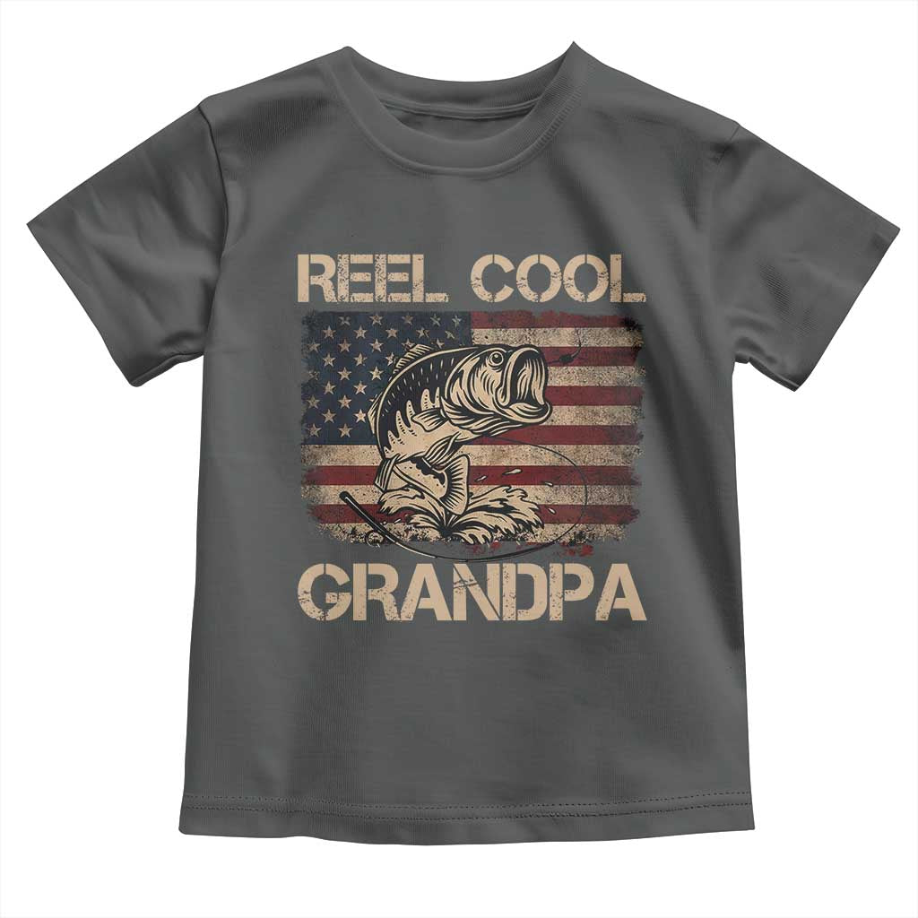 Reel Cool Grandpa Toddler T Shirt Funny Fishing USA Flag Patriotic Fisherman Fathers Day TS10 Dark Heather Print Your Wear