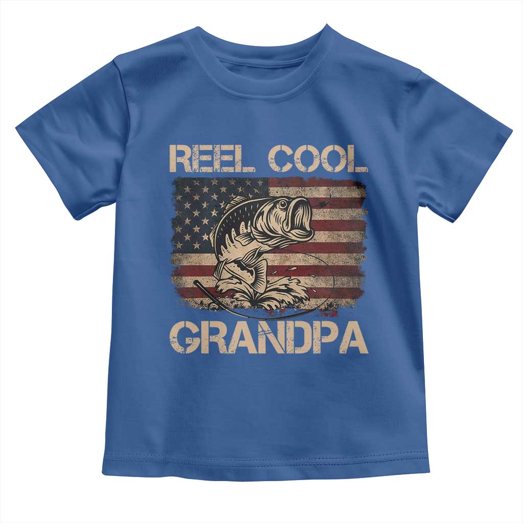 Reel Cool Grandpa Toddler T Shirt Funny Fishing USA Flag Patriotic Fisherman Fathers Day TS10 Royal Blue Print Your Wear