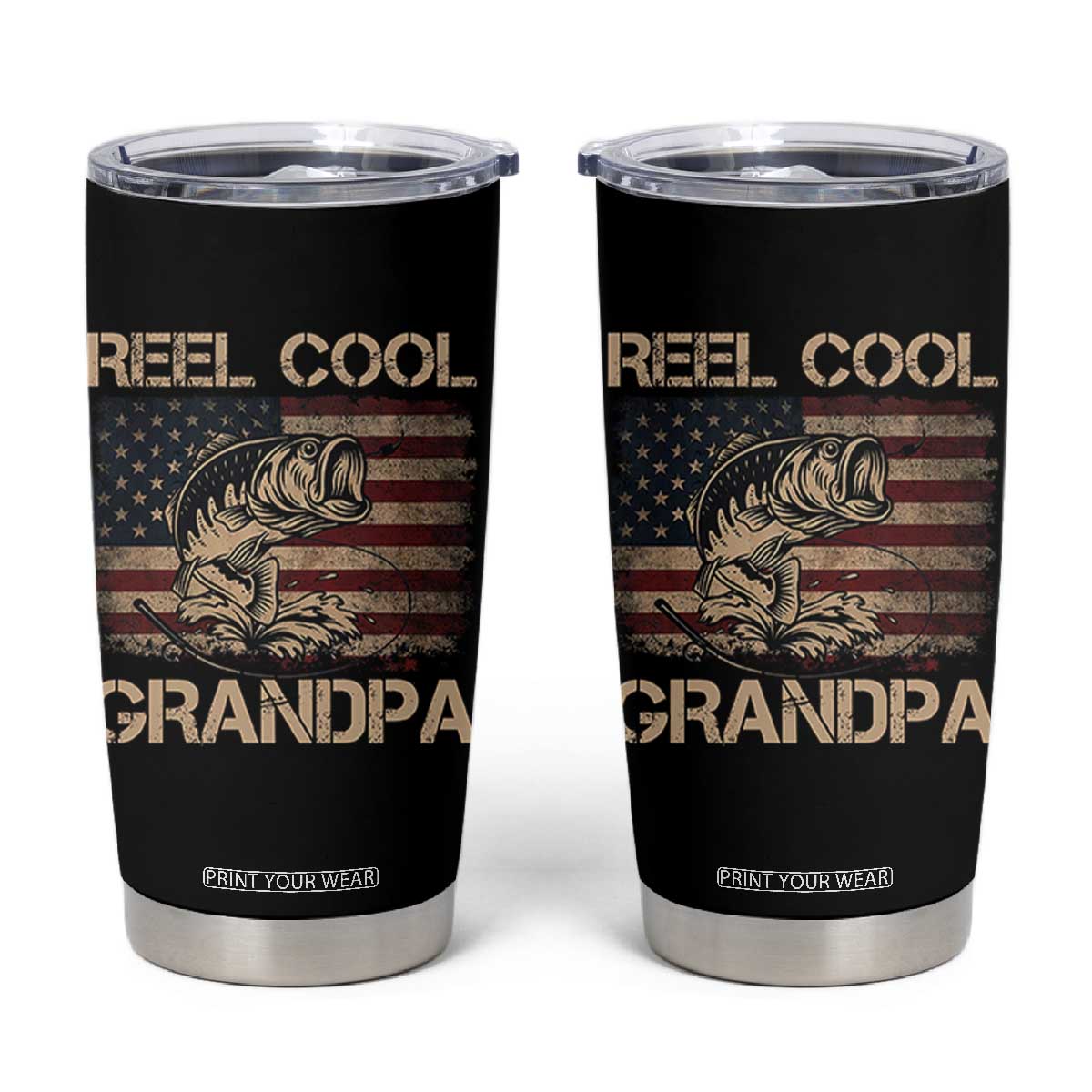 Reel Cool Grandpa Tumbler Cup Funny Fishing USA Flag Patriotic Fisherman Fathers Day TS10 Black Print Your Wear