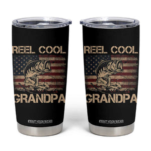 Reel Cool Grandpa Tumbler Cup Funny Fishing USA Flag Patriotic Fisherman Fathers Day TS10 Black Print Your Wear