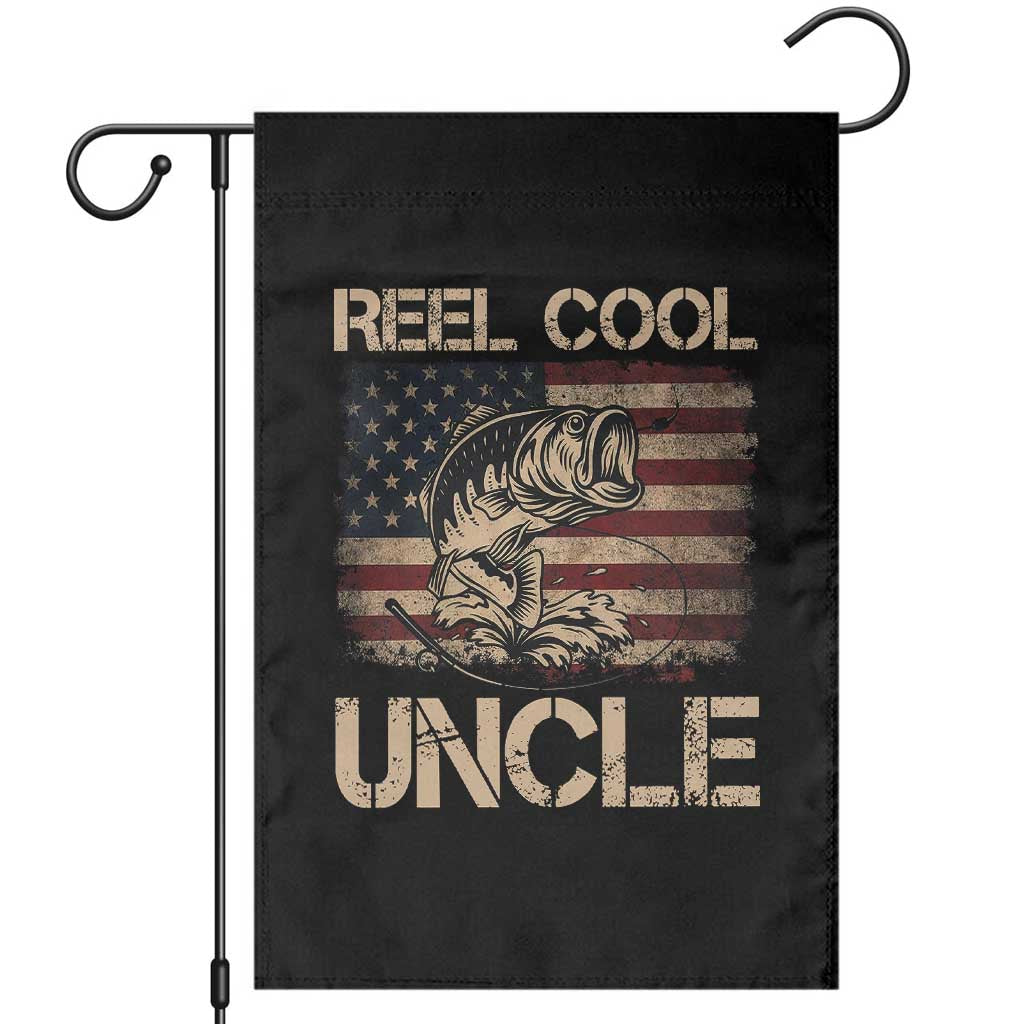 Reel Cool Uncle Garden Flag Funny Fishing USA Flag Patriotic Fisherman Fathers Day TS10 Black Print Your Wear