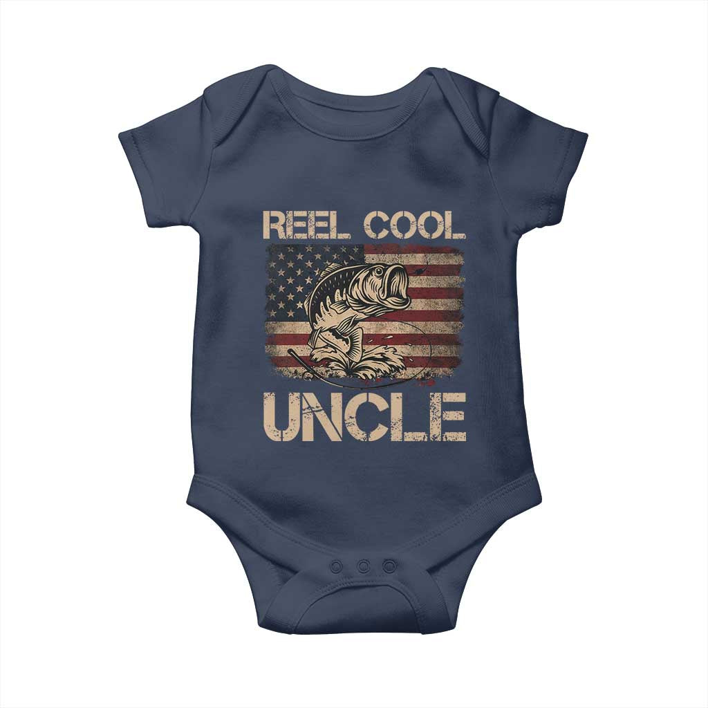 Reel Cool Uncle Baby Onesie Funny Fishing USA Flag Patriotic Fisherman Fathers Day TS10 Navy Print Your Wear