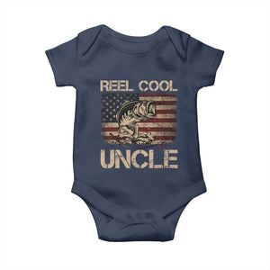 Reel Cool Uncle Baby Onesie Funny Fishing USA Flag Patriotic Fisherman Fathers Day TS10 Navy Print Your Wear