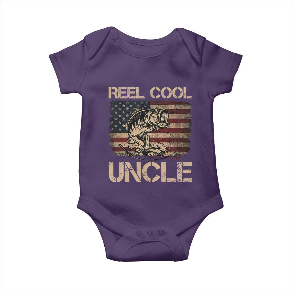 Reel Cool Uncle Baby Onesie Funny Fishing USA Flag Patriotic Fisherman Fathers Day TS10 Purple Print Your Wear