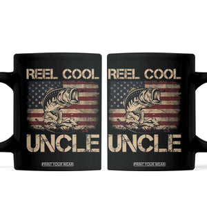 Reel Cool Uncle Coffee Mug Funny Fishing USA Flag Patriotic Fisherman Fathers Day TS10 Black Print Your Wear