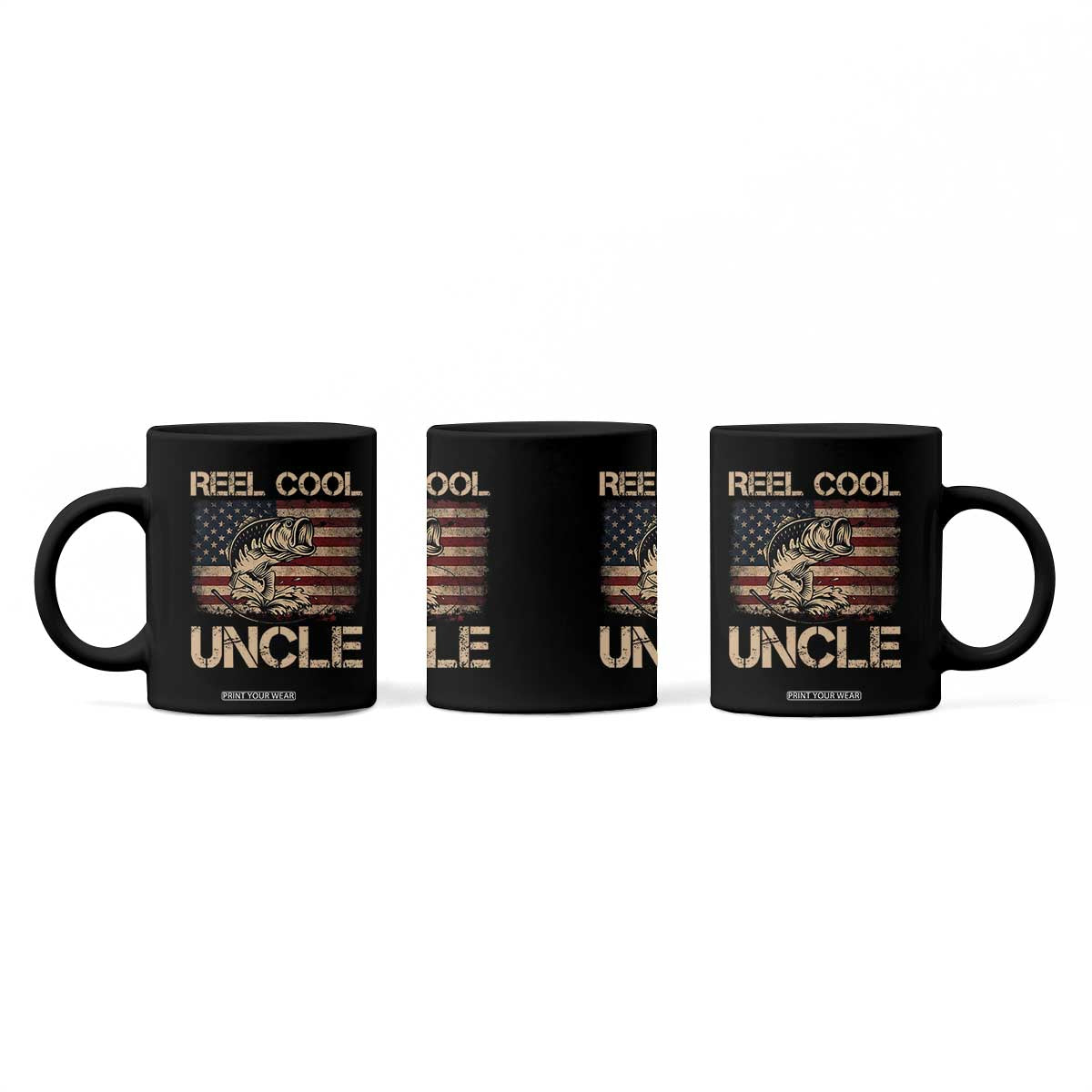 Reel Cool Uncle Coffee Mug Funny Fishing USA Flag Patriotic Fisherman Fathers Day TS10 Print Your Wear