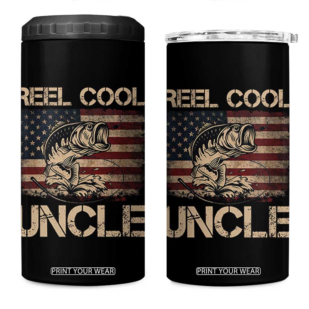 Reel Cool Uncle 4 in 1 Can Cooler Tumbler Funny Fishing USA Flag Patriotic Fisherman Fathers Day TS10 One Size: 16 oz Black Print Your Wear