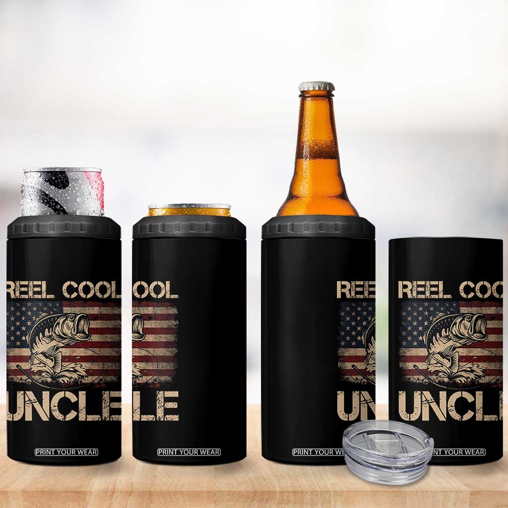 Reel Cool Uncle 4 in 1 Can Cooler Tumbler Funny Fishing USA Flag Patriotic Fisherman Fathers Day TS10 Print Your Wear
