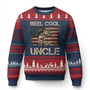 Reel Cool Uncle Ugly Christmas Sweater Funny Fishing USA Flag Patriotic Fisherman Fathers Day TS10 Navy Red Print Your Wear