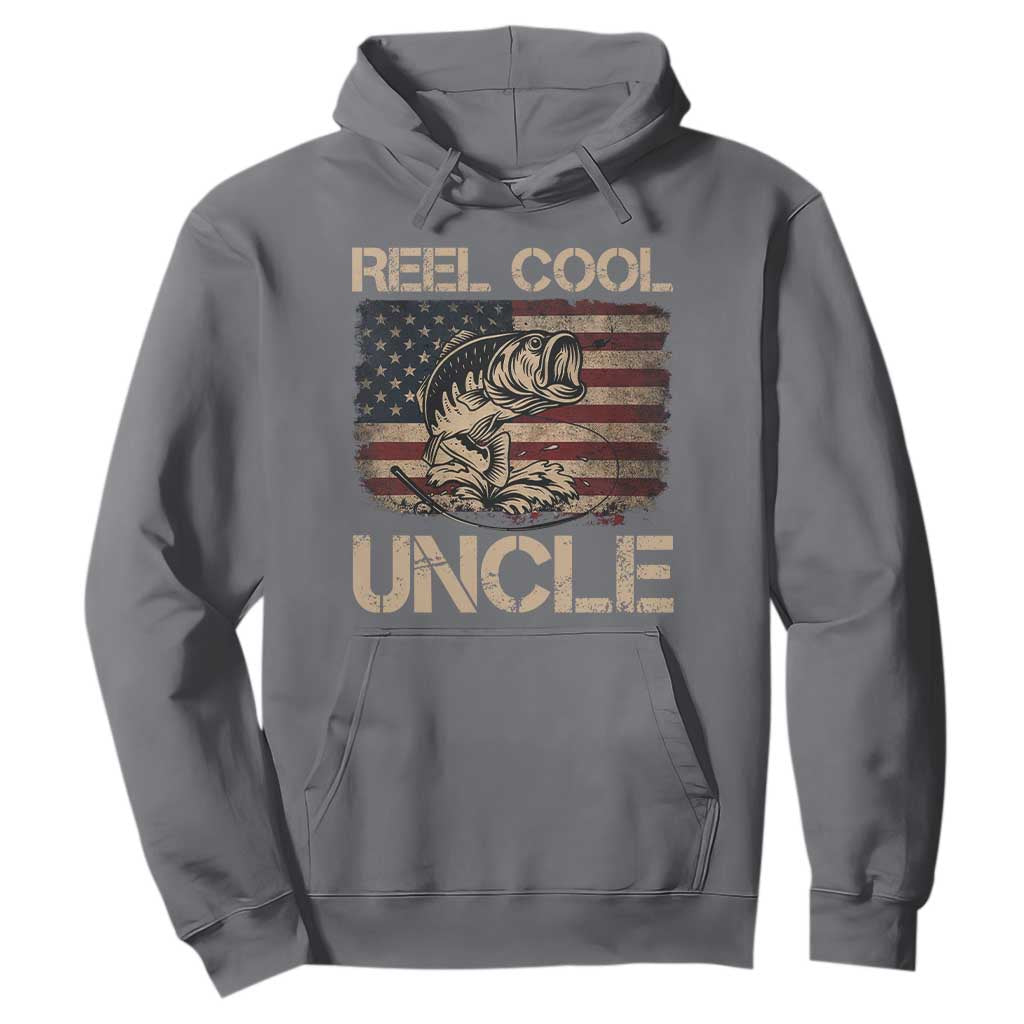Reel Cool Uncle Hoodie Funny Fishing USA Flag Patriotic Fisherman Fathers Day TS10 Charcoal Print Your Wear