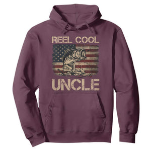 Reel Cool Uncle Hoodie Funny Fishing USA Flag Patriotic Fisherman Fathers Day TS10 Maroon Print Your Wear