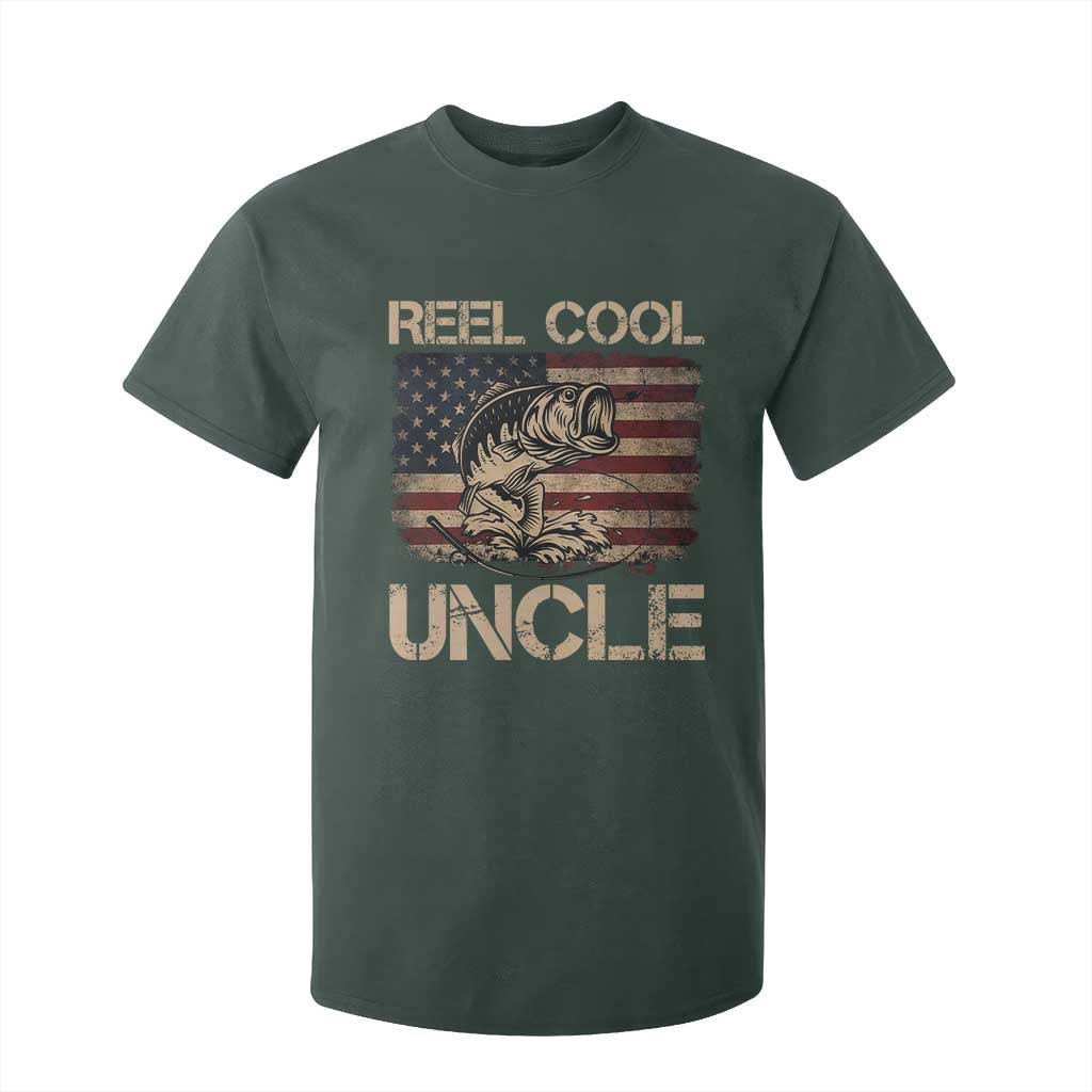 Reel Cool Uncle T Shirt For Kid Funny Fishing USA Flag Patriotic Fisherman Fathers Day TS10 Dark Forest Green Print Your Wear
