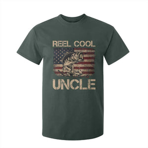 Reel Cool Uncle T Shirt For Kid Funny Fishing USA Flag Patriotic Fisherman Fathers Day TS10 Dark Forest Green Print Your Wear