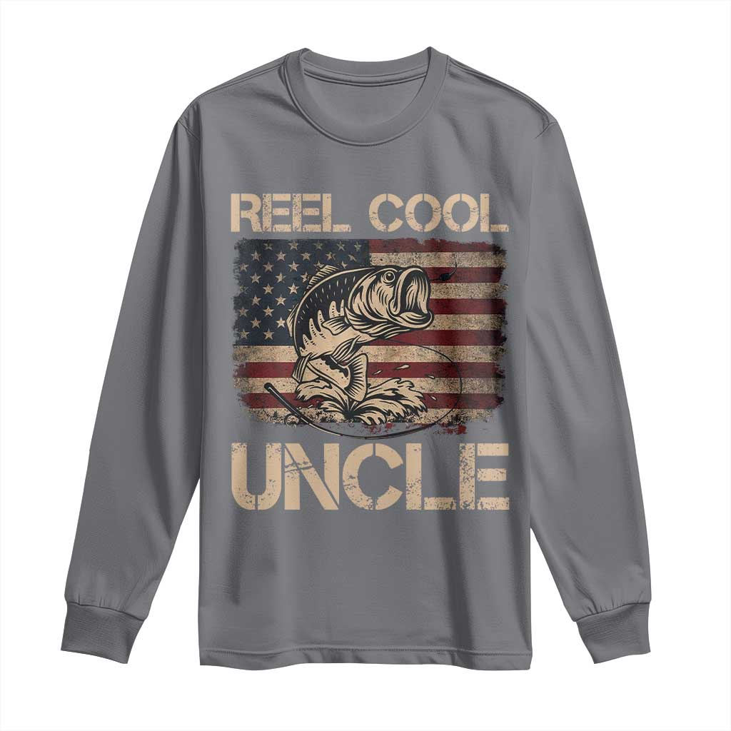 Reel Cool Uncle Long Sleeve Shirt Funny Fishing USA Flag Patriotic Fisherman Fathers Day TS10 Charcoal Print Your Wear