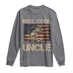 Reel Cool Uncle Long Sleeve Shirt Funny Fishing USA Flag Patriotic Fisherman Fathers Day TS10 Charcoal Print Your Wear
