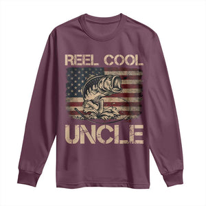 Reel Cool Uncle Long Sleeve Shirt Funny Fishing USA Flag Patriotic Fisherman Fathers Day TS10 Maroon Print Your Wear