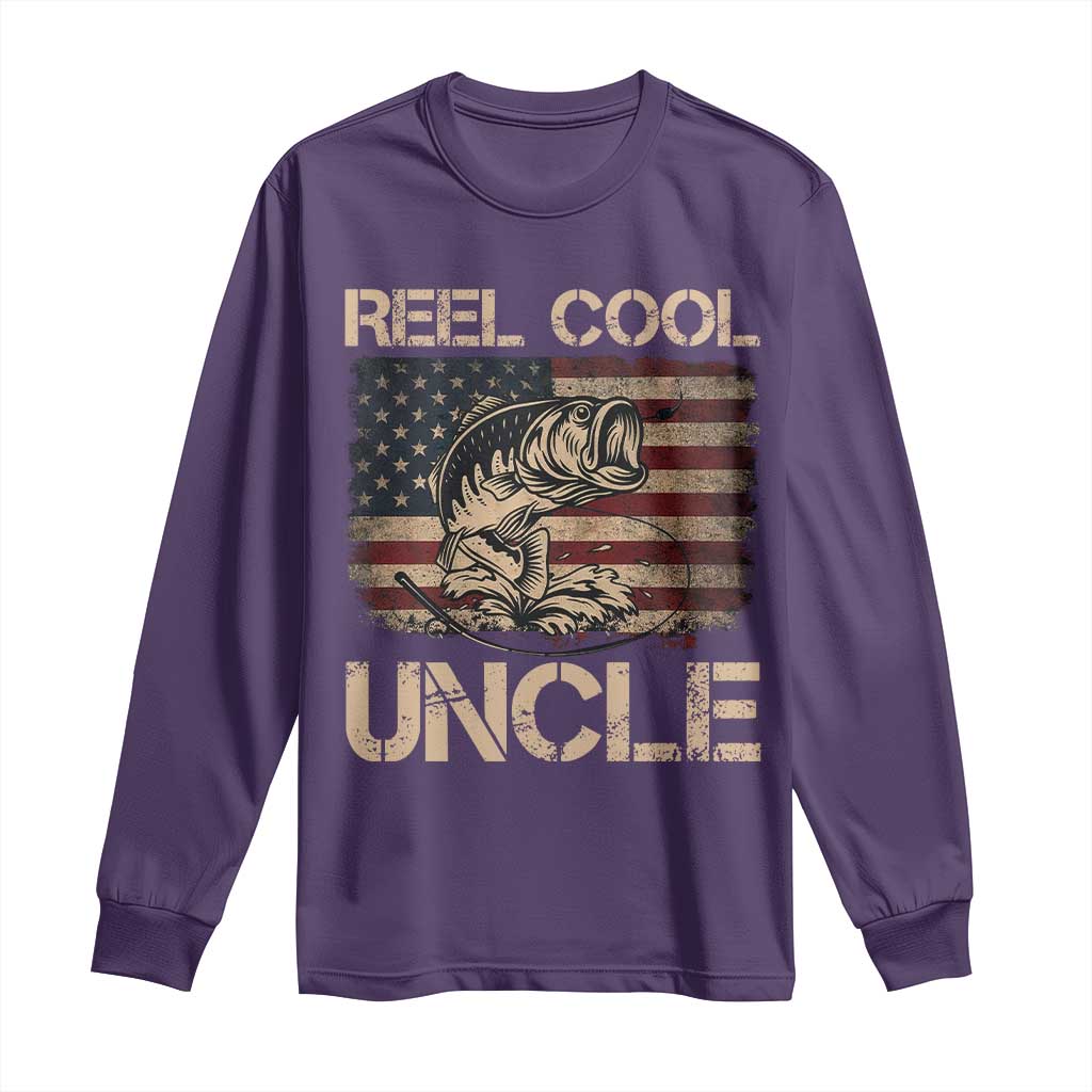 Reel Cool Uncle Long Sleeve Shirt Funny Fishing USA Flag Patriotic Fisherman Fathers Day TS10 Purple Print Your Wear