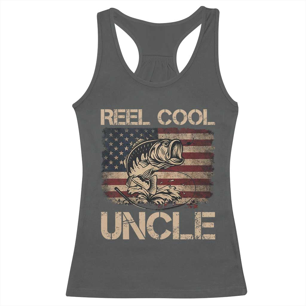 Reel Cool Uncle Racerback Tank Top Funny Fishing USA Flag Patriotic Fisherman Fathers Day TS10 Dark Heather Print Your Wear