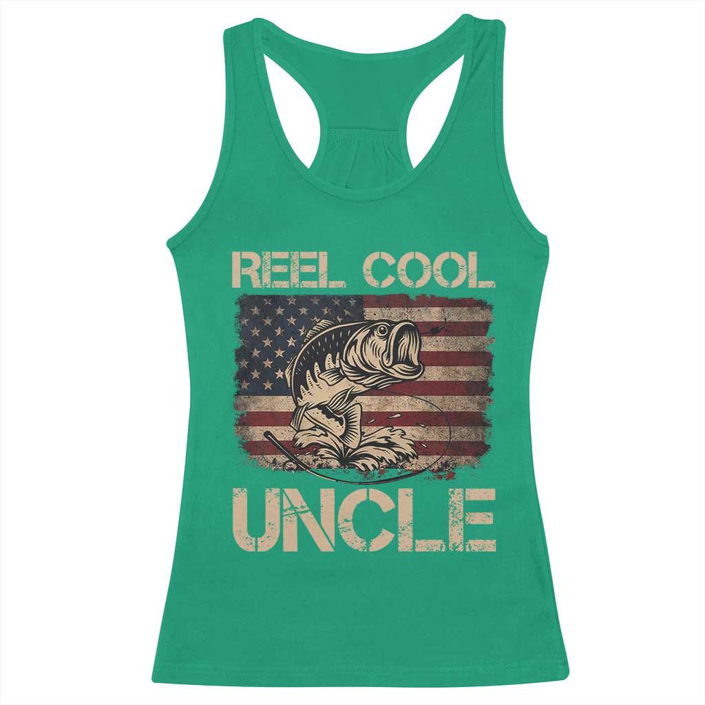 Reel Cool Uncle Racerback Tank Top Funny Fishing USA Flag Patriotic Fisherman Fathers Day TS10 Irish Green Print Your Wear