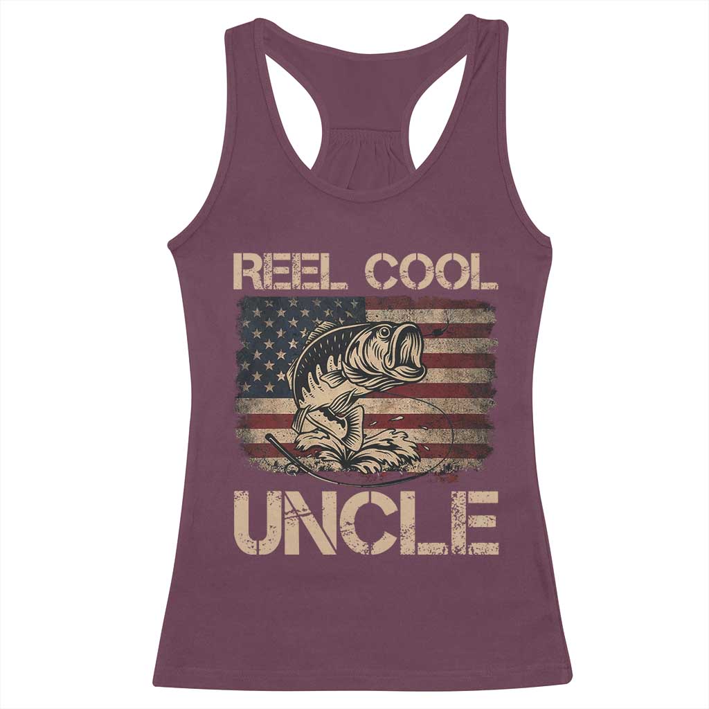 Reel Cool Uncle Racerback Tank Top Funny Fishing USA Flag Patriotic Fisherman Fathers Day TS10 Maroon Print Your Wear