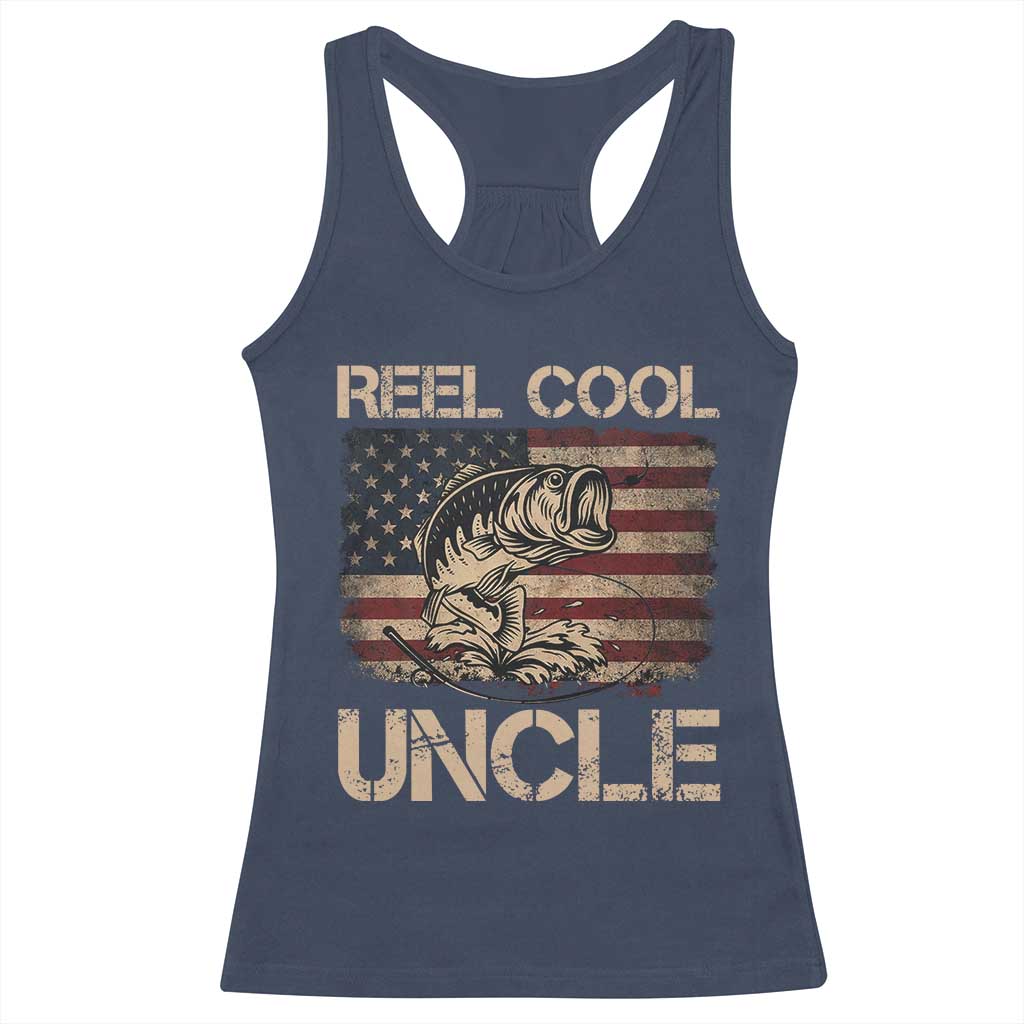 Reel Cool Uncle Racerback Tank Top Funny Fishing USA Flag Patriotic Fisherman Fathers Day TS10 Navy Print Your Wear