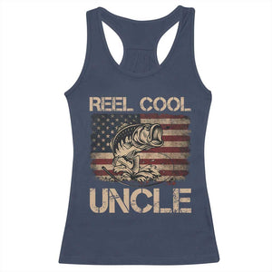 Reel Cool Uncle Racerback Tank Top Funny Fishing USA Flag Patriotic Fisherman Fathers Day TS10 Navy Print Your Wear