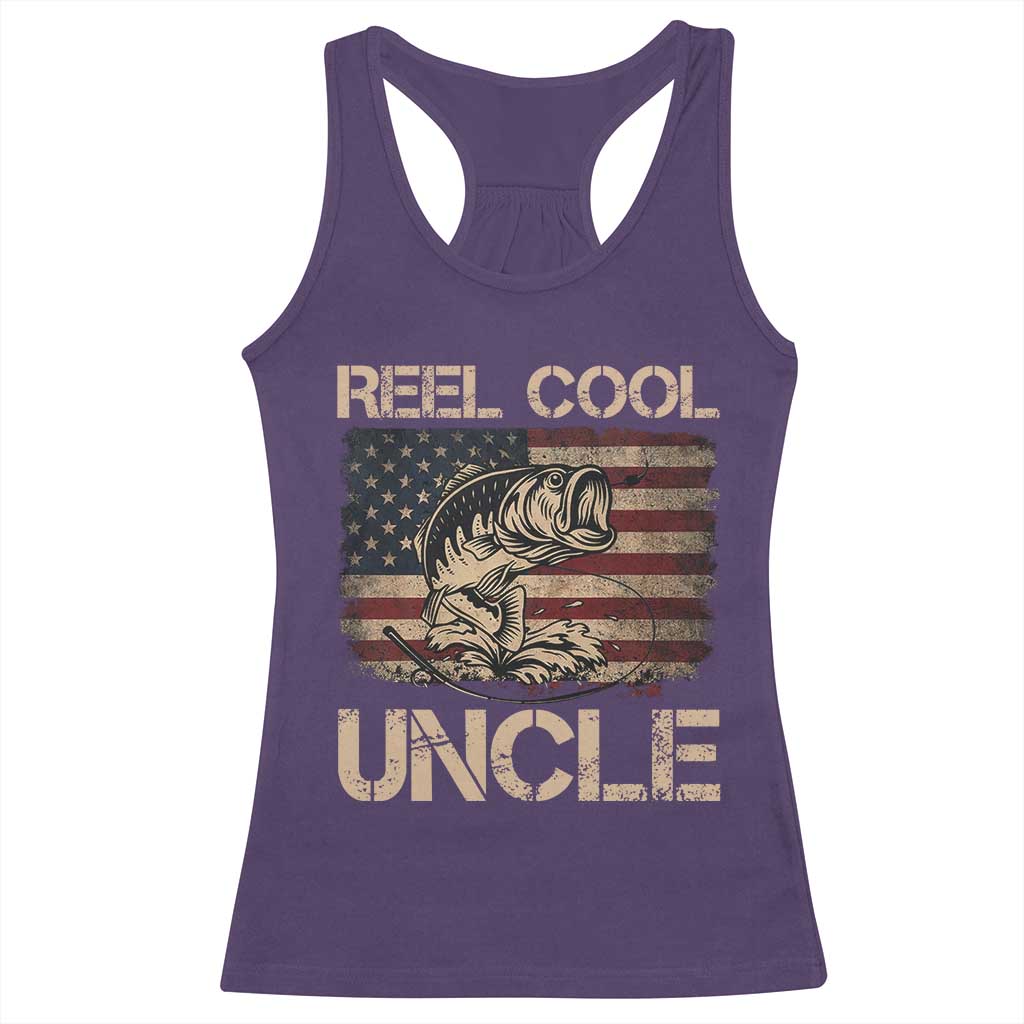 Reel Cool Uncle Racerback Tank Top Funny Fishing USA Flag Patriotic Fisherman Fathers Day TS10 Purple Print Your Wear