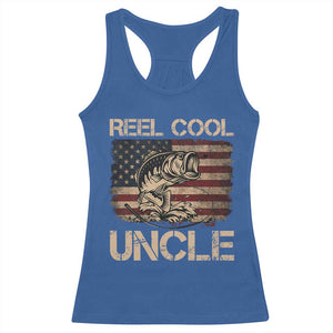 Reel Cool Uncle Racerback Tank Top Funny Fishing USA Flag Patriotic Fisherman Fathers Day TS10 Royal Blue Print Your Wear
