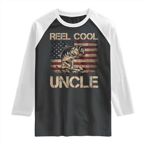 Reel Cool Uncle Raglan Shirt Funny Fishing USA Flag Patriotic Fisherman Fathers Day TS10 Black White Print Your Wear