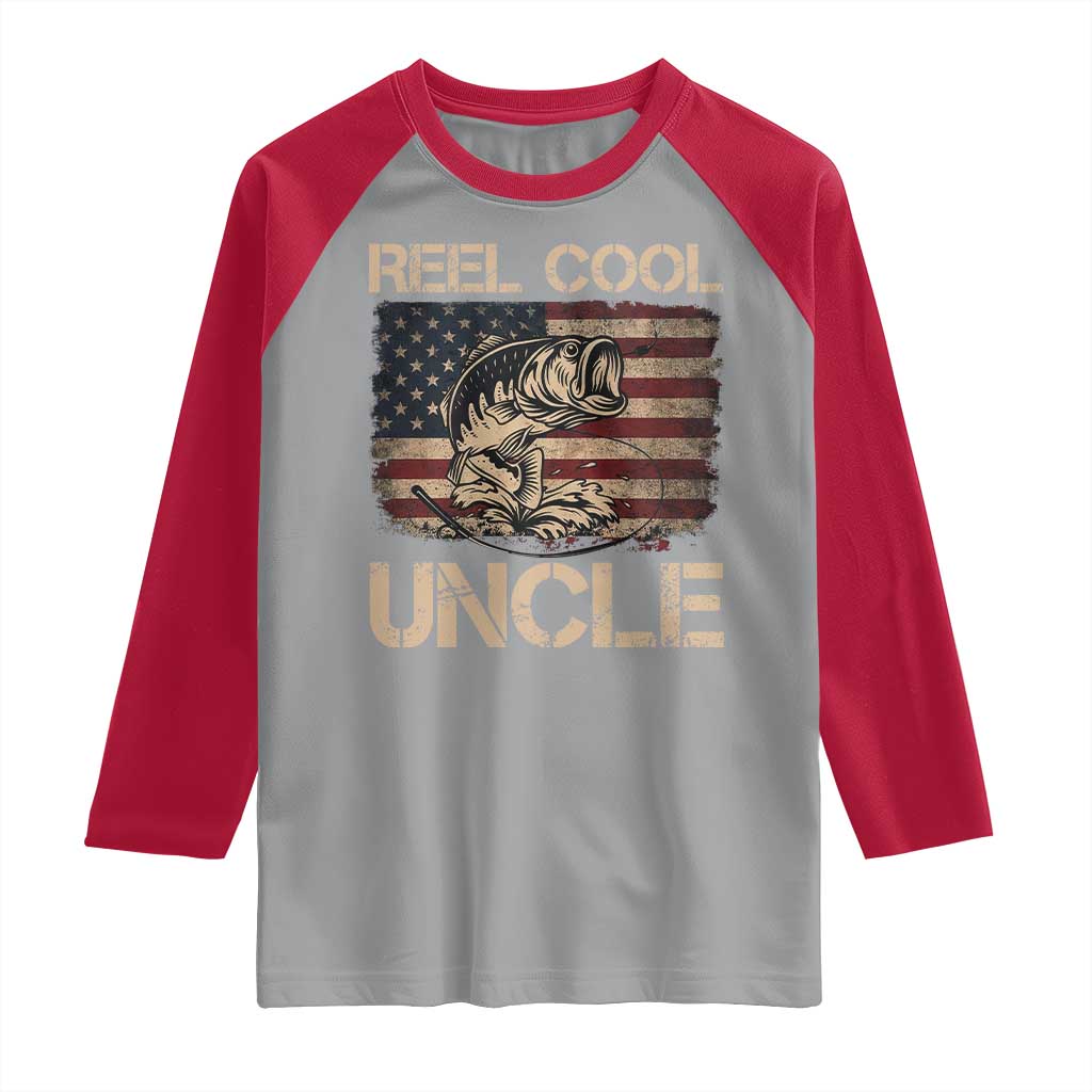 Reel Cool Uncle Raglan Shirt Funny Fishing USA Flag Patriotic Fisherman Fathers Day TS10 Sport Gray Red Print Your Wear