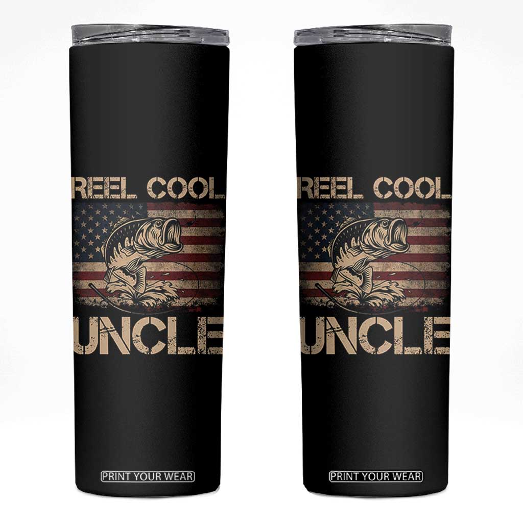 Reel Cool Uncle Skinny Tumbler Funny Fishing USA Flag Patriotic Fisherman Fathers Day TS10 Black Print Your Wear
