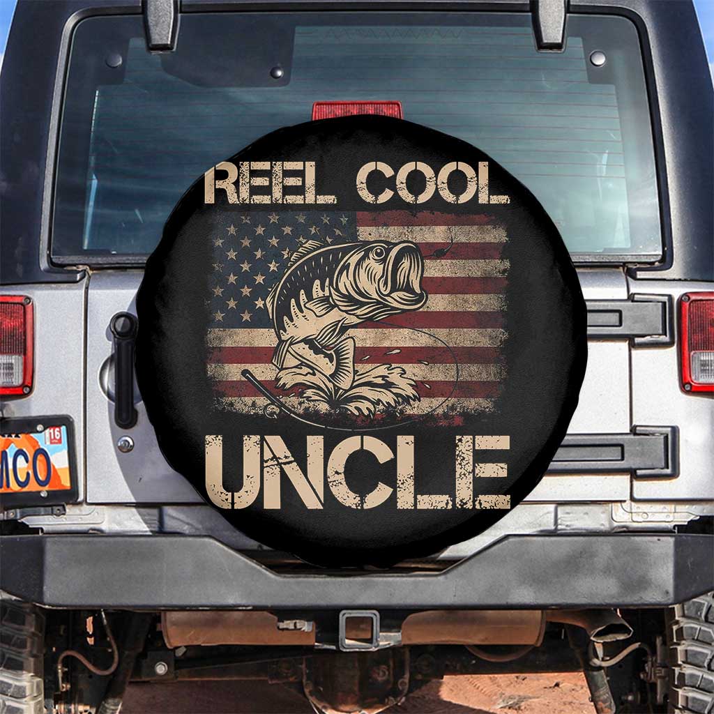 Reel Cool Uncle Spare Tire Cover Funny Fishing USA Flag Patriotic Fisherman Fathers Day TS10 No hole Black Print Your Wear