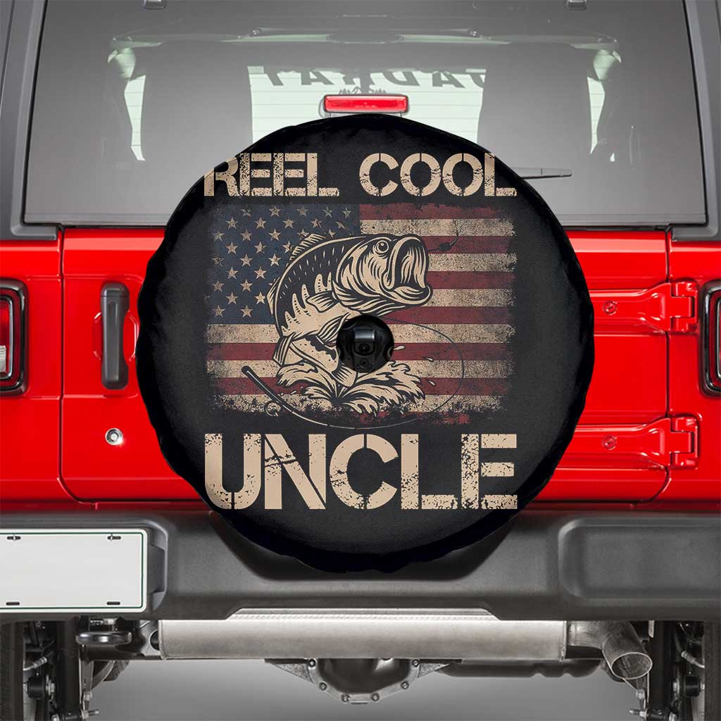 Reel Cool Uncle Spare Tire Cover Funny Fishing USA Flag Patriotic Fisherman Fathers Day TS10 Black Print Your Wear