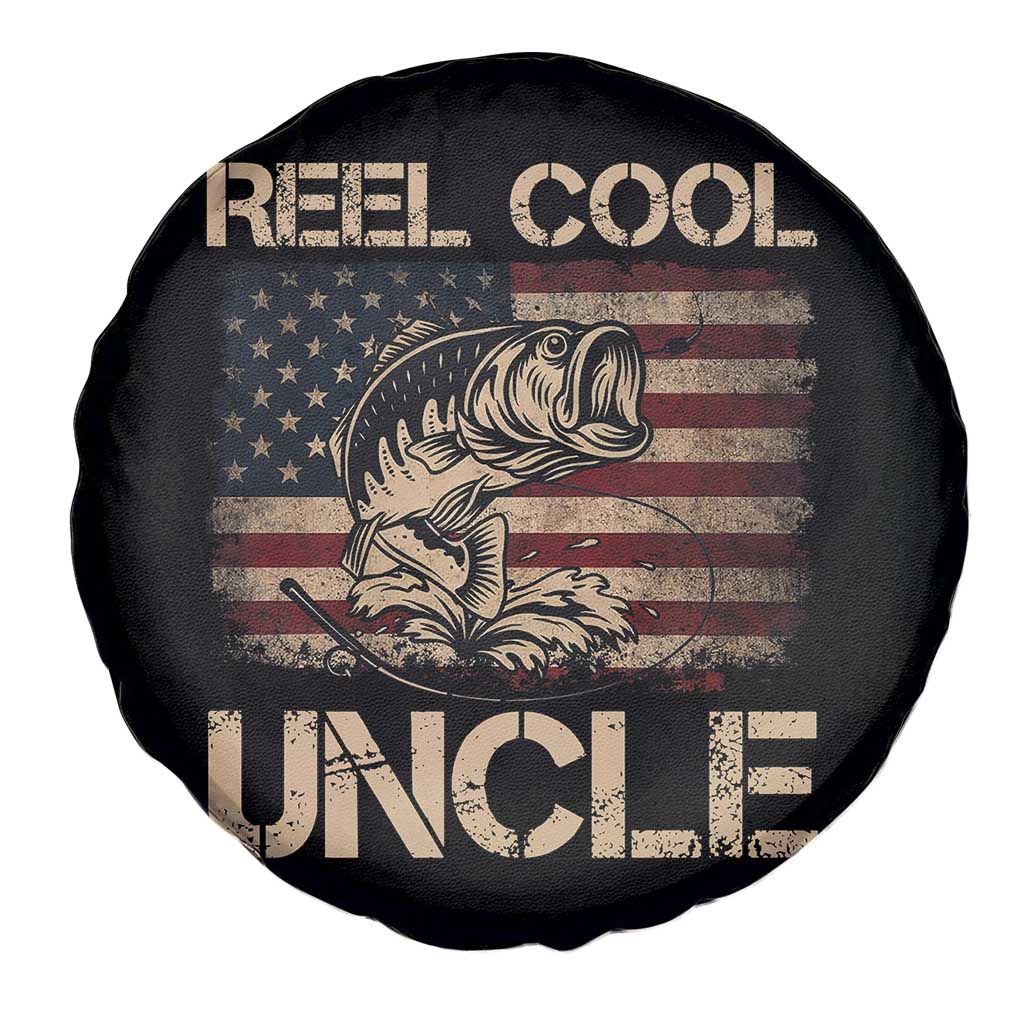 Reel Cool Uncle Spare Tire Cover Funny Fishing USA Flag Patriotic Fisherman Fathers Day TS10 Print Your Wear