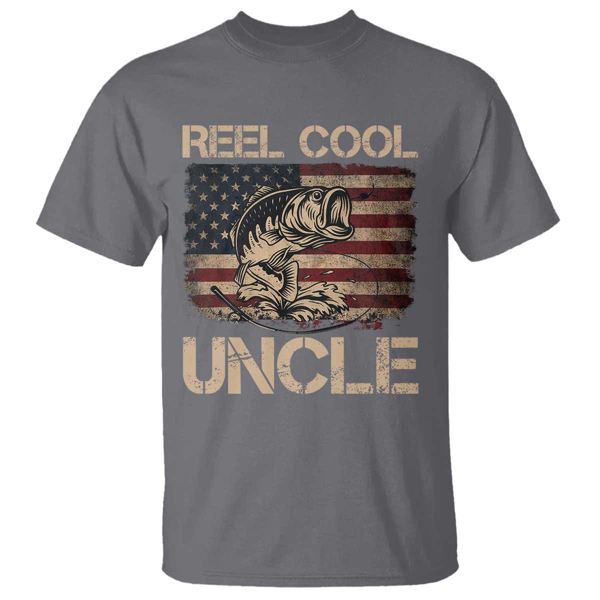 Reel Cool Uncle T Shirt Funny Fishing USA Flag Patriotic Fisherman Fathers Day TS10 Charcoal Print Your Wear