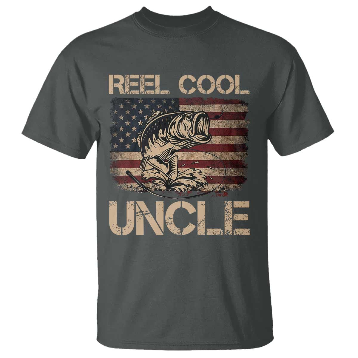Reel Cool Uncle T Shirt Funny Fishing USA Flag Patriotic Fisherman Fathers Day TS10 Dark Heather Print Your Wear