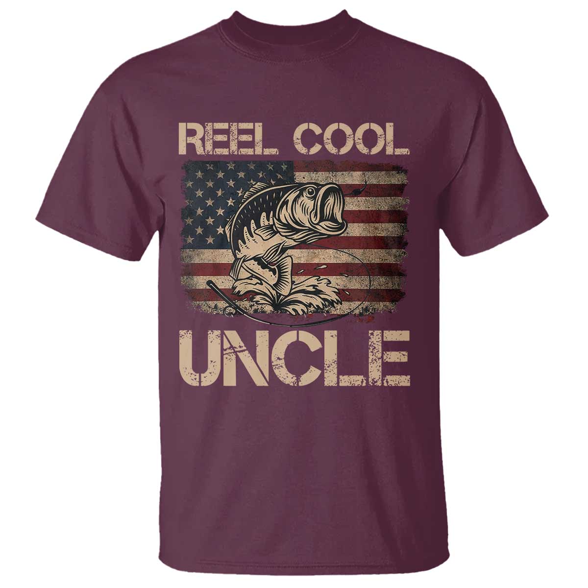 Reel Cool Uncle T Shirt Funny Fishing USA Flag Patriotic Fisherman Fathers Day TS10 Maroon Print Your Wear