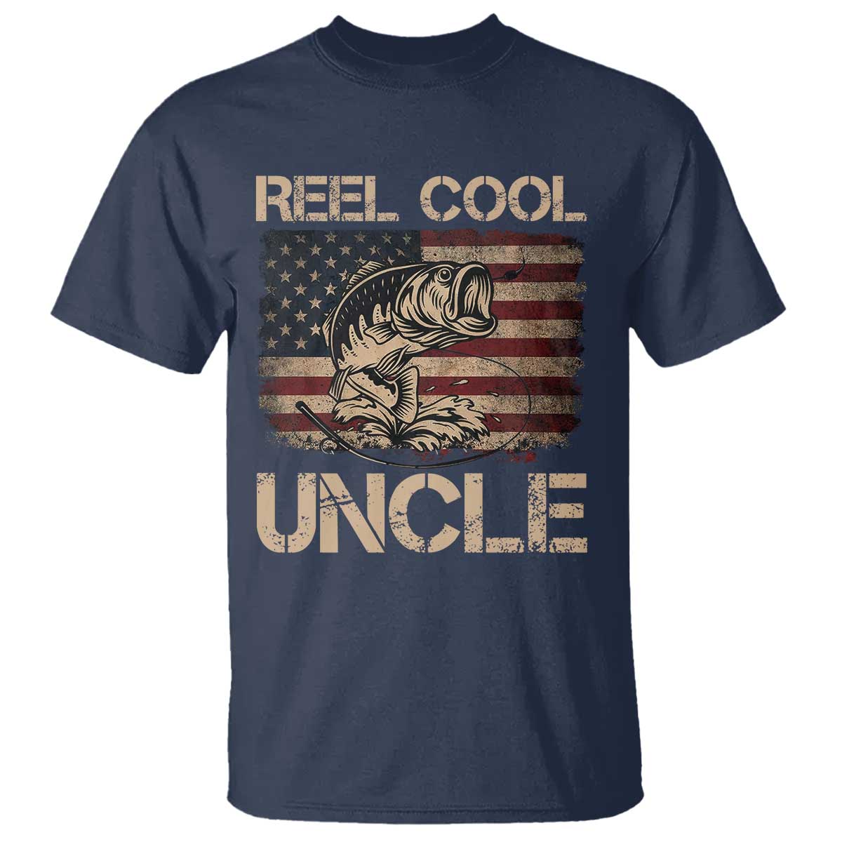 Reel Cool Uncle T Shirt Funny Fishing USA Flag Patriotic Fisherman Fathers Day TS10 Navy Print Your Wear
