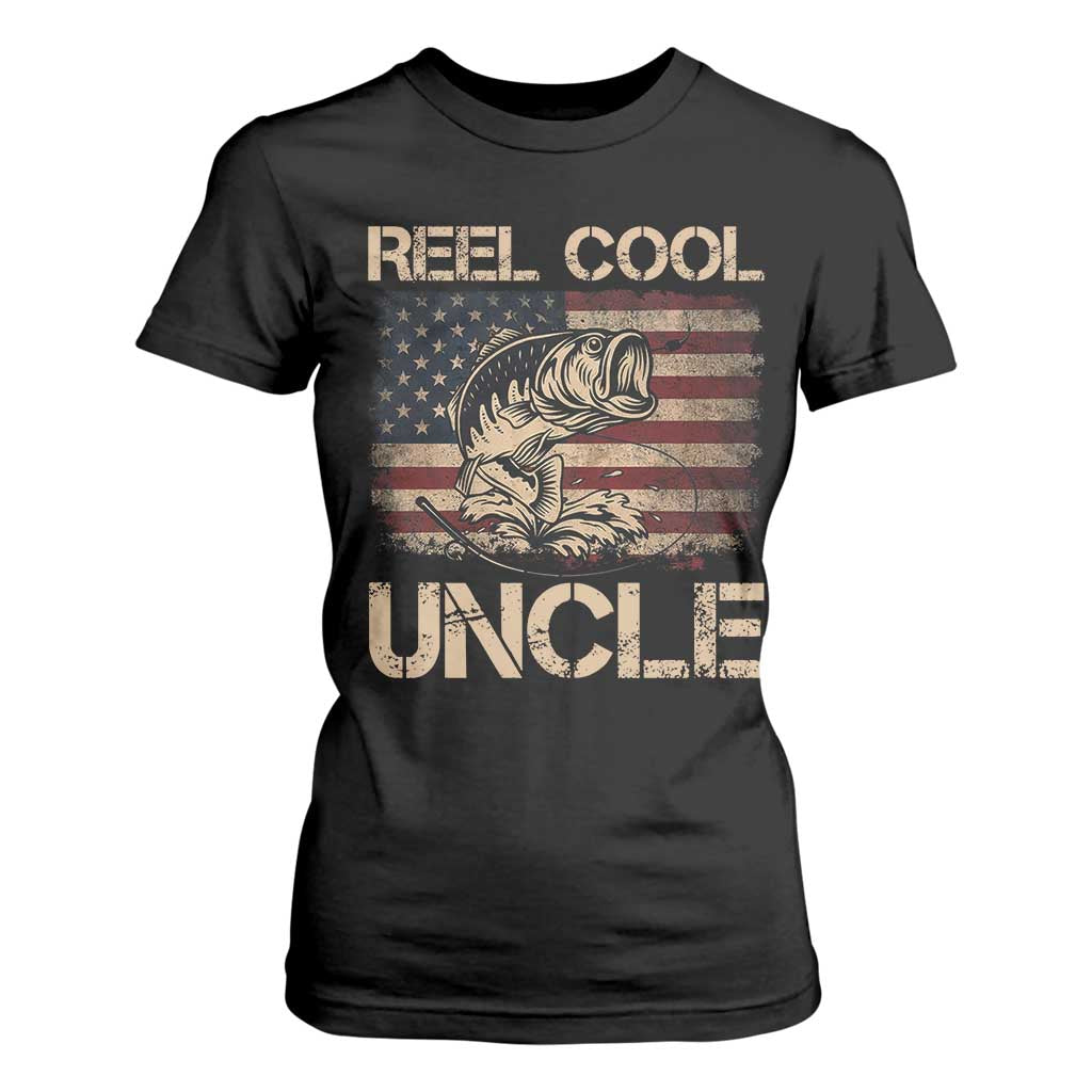 Reel Cool Uncle T Shirt For Women Funny Fishing USA Flag Patriotic Fisherman Fathers Day TS10 Black Print Your Wear