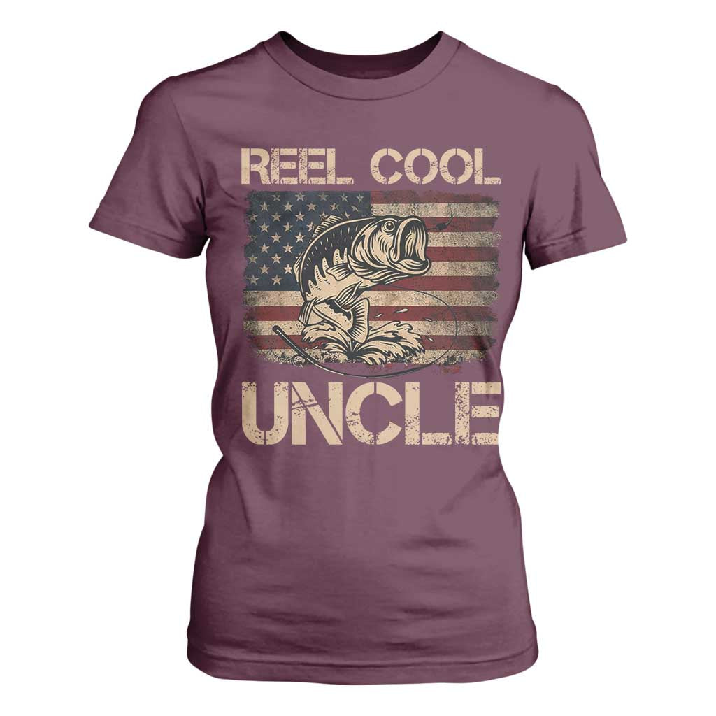 Reel Cool Uncle T Shirt For Women Funny Fishing USA Flag Patriotic Fisherman Fathers Day TS10 Maroon Print Your Wear