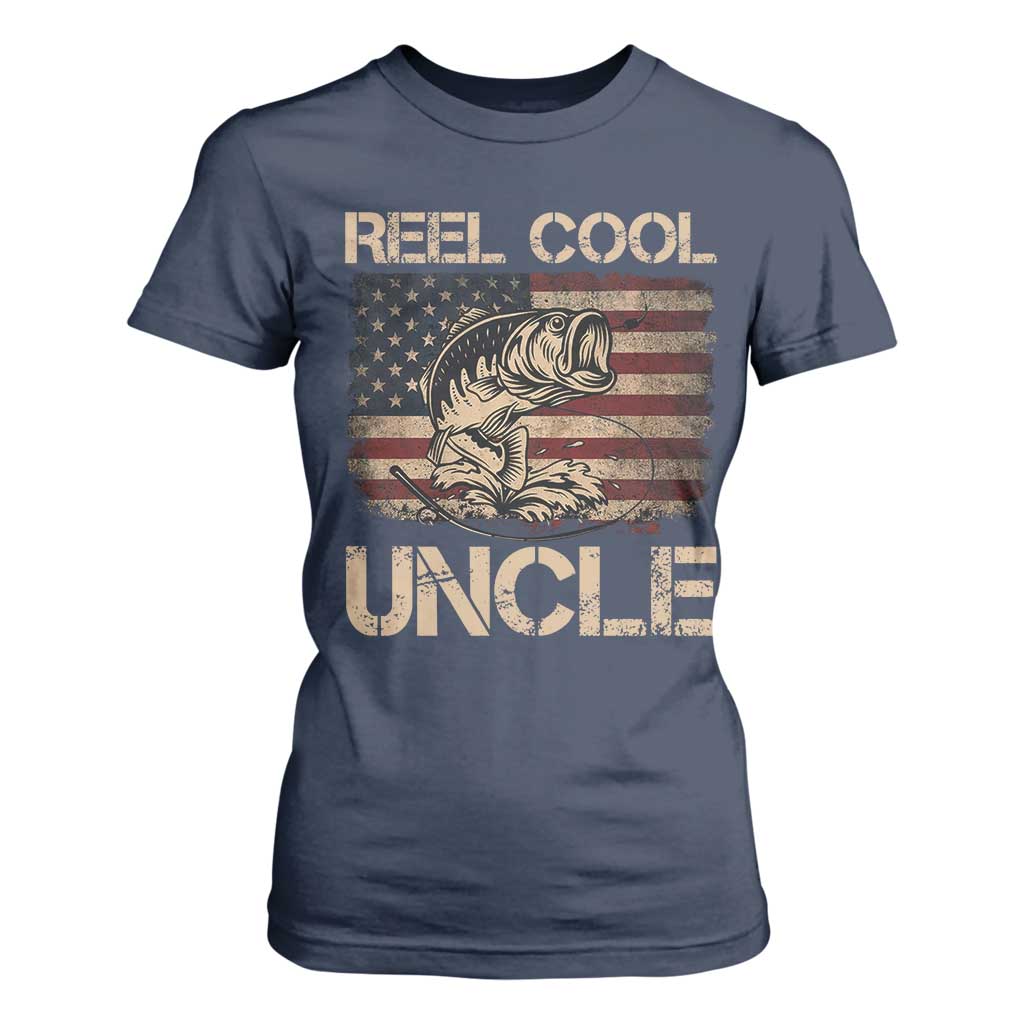 Reel Cool Uncle T Shirt For Women Funny Fishing USA Flag Patriotic Fisherman Fathers Day TS10 Navy Print Your Wear