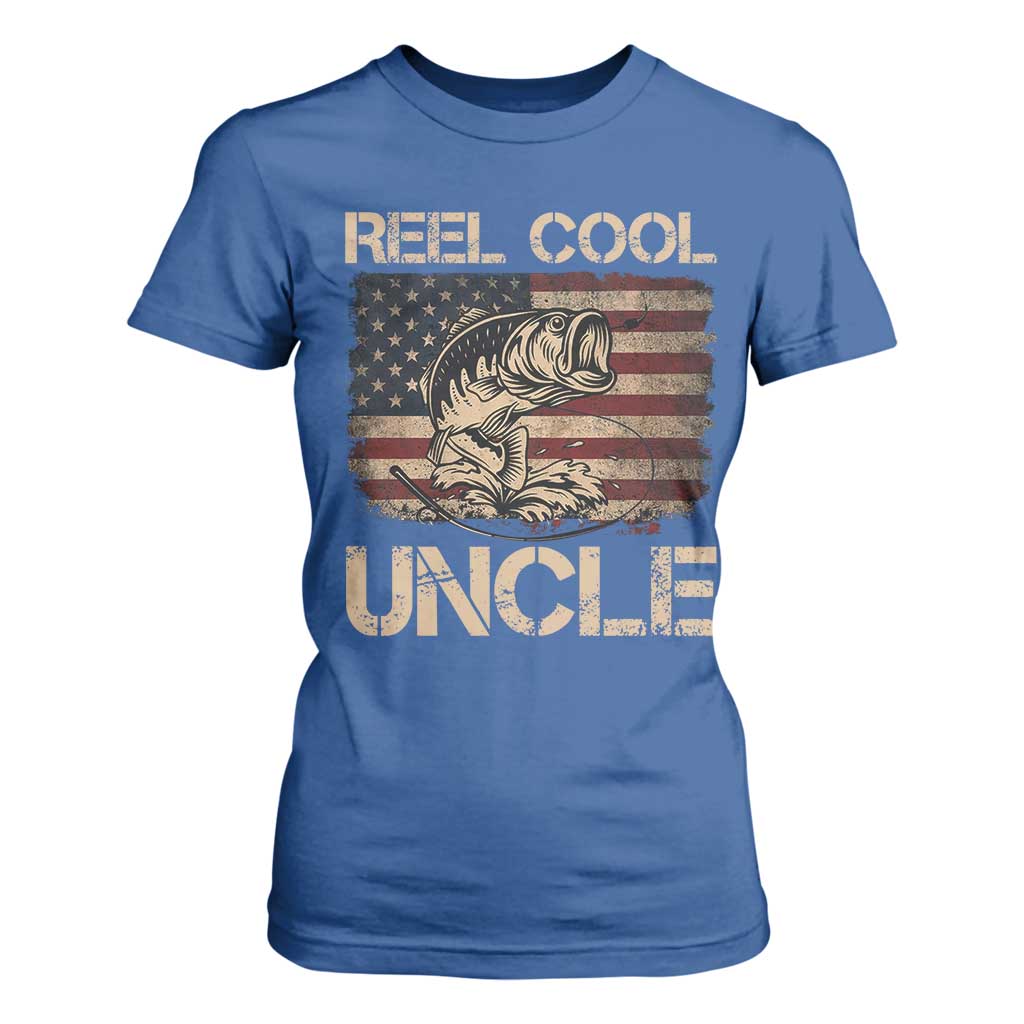 Reel Cool Uncle T Shirt For Women Funny Fishing USA Flag Patriotic Fisherman Fathers Day TS10 Royal Blue Print Your Wear