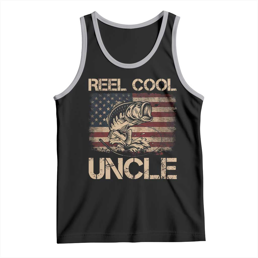 Reel Cool Uncle Tank Top Funny Fishing USA Flag Patriotic Fisherman Fathers Day TS10 Black Athletic Heather Print Your Wear