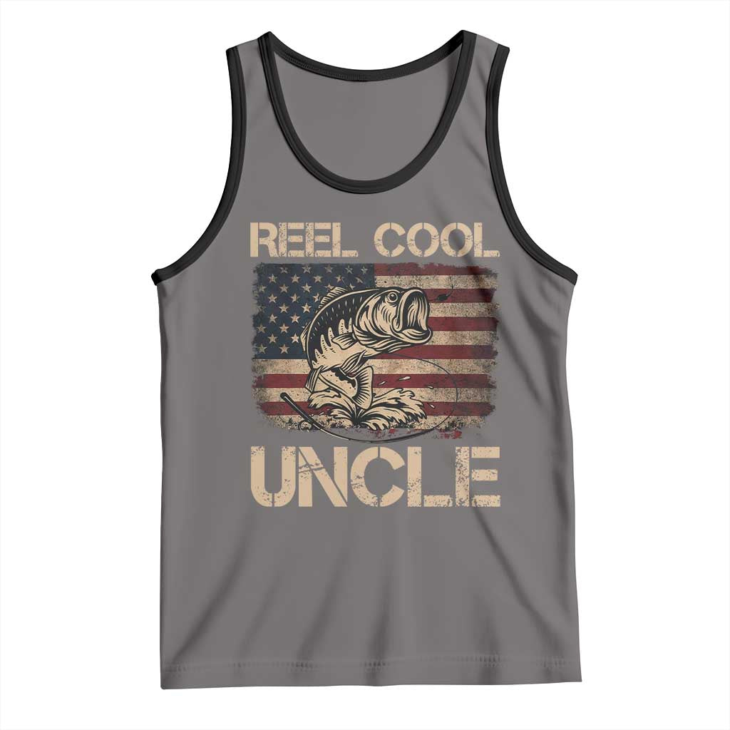 Reel Cool Uncle Tank Top Funny Fishing USA Flag Patriotic Fisherman Fathers Day TS10 Deep Heather Black Print Your Wear