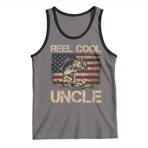 Reel Cool Uncle Tank Top Funny Fishing USA Flag Patriotic Fisherman Fathers Day TS10 Deep Heather Black Print Your Wear