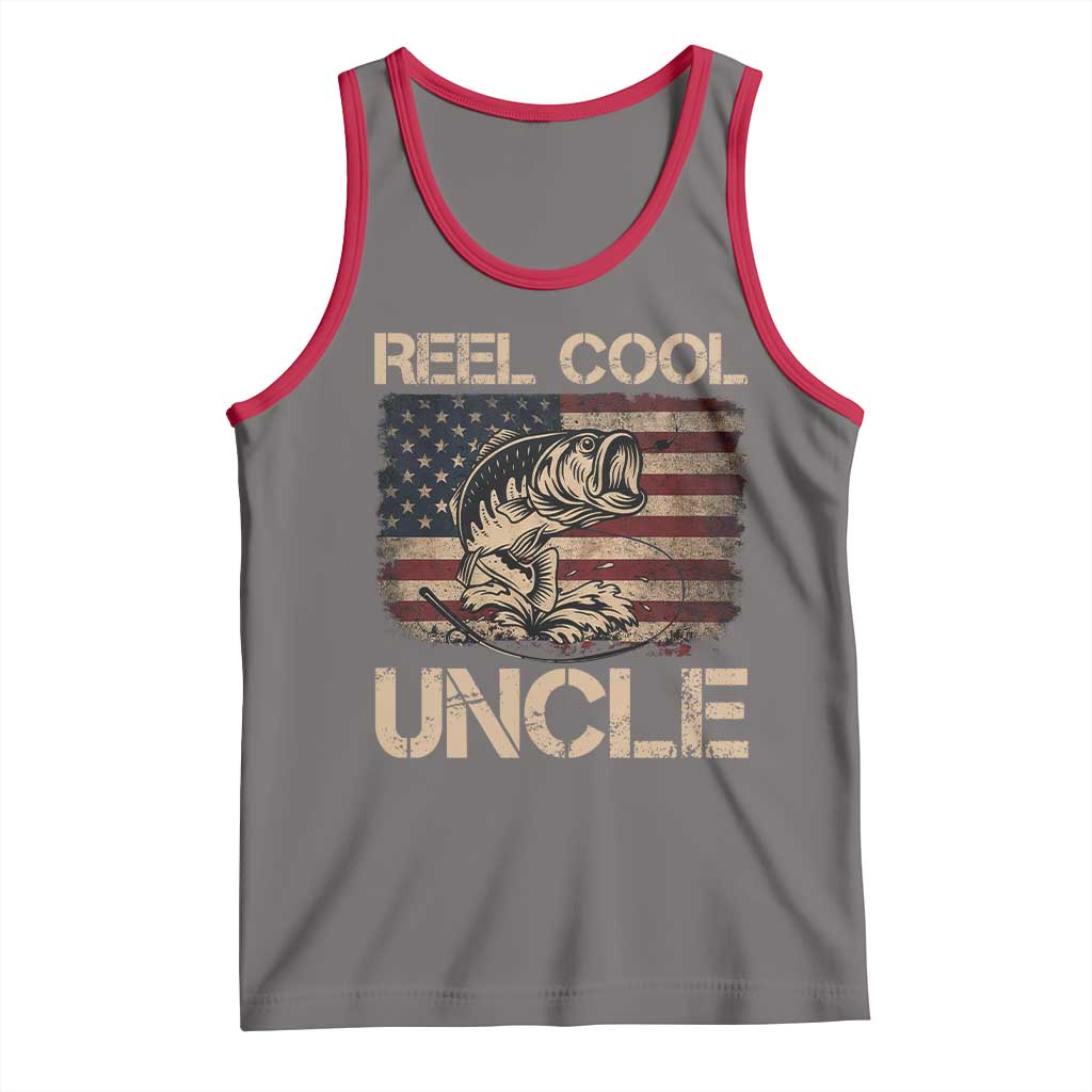 Reel Cool Uncle Tank Top Funny Fishing USA Flag Patriotic Fisherman Fathers Day TS10 Deep Heather Red Print Your Wear