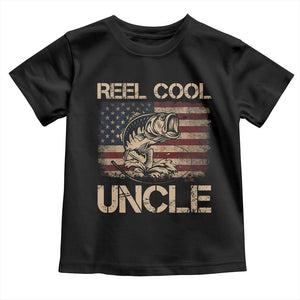 Reel Cool Uncle Toddler T Shirt Funny Fishing USA Flag Patriotic Fisherman Fathers Day TS10 Black Print Your Wear