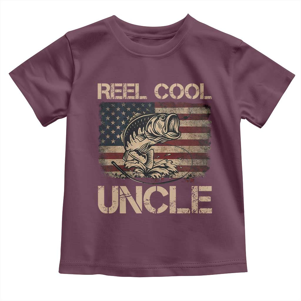 Reel Cool Uncle Toddler T Shirt Funny Fishing USA Flag Patriotic Fisherman Fathers Day TS10 Maroon Print Your Wear